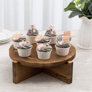 <b>12</b>-<b>Inch</b> Wood <b>Cake</b> <b>Stand</b>, Round Rustic Burnt Wood Dessert Pedestal Serving Tray with Removable Base - Product Image 3