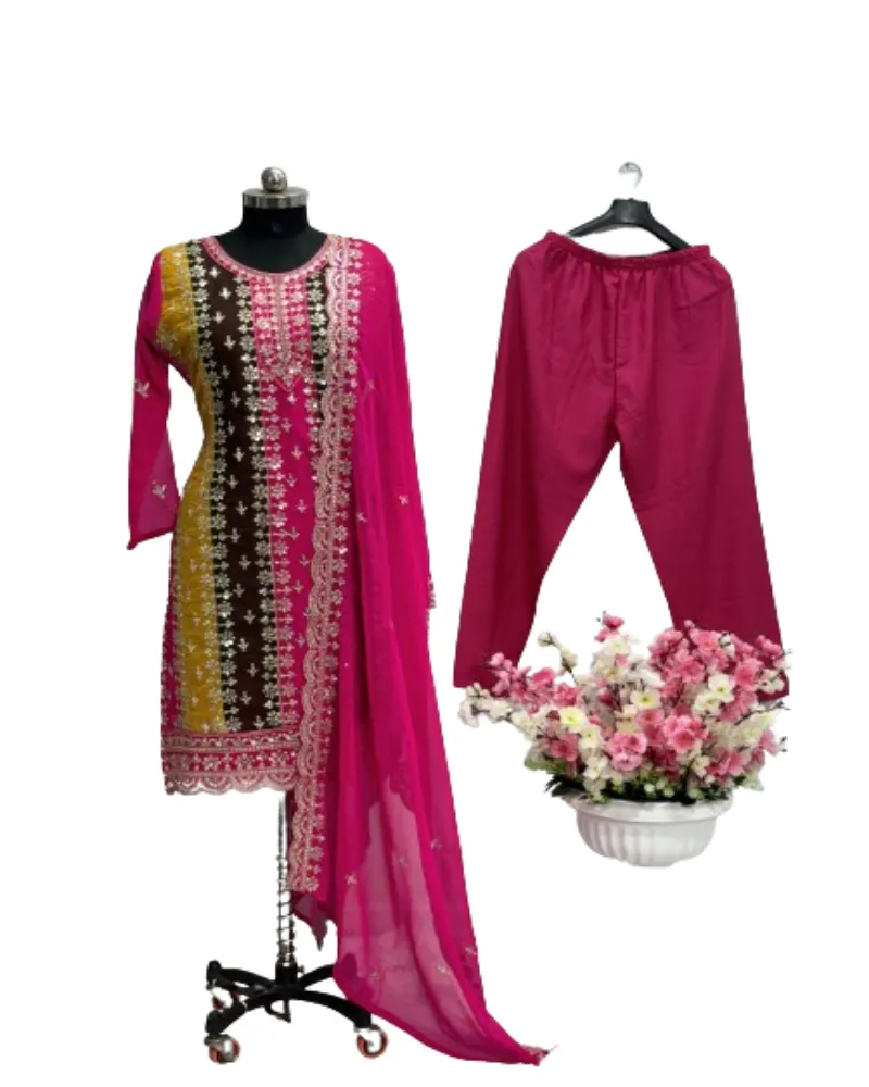 Nieuwe 2023 Ontwerper Mooie Faux Georgette Borduurwerk Salwar Kameez Met Dupatta Vrouwen Mode Exporteur Pakistani Salwar