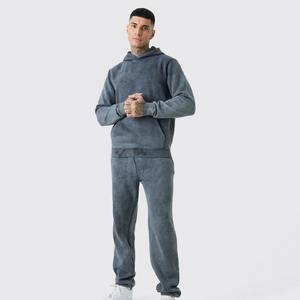 Parche desgastado para hombre, trajes de sudor bordados, ropa de calle, conjunto Acampanado y Sudadera con capucha, chándales de lavado ácido que se desvanecen al sol OEM - Product Image 2