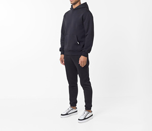 Ensemble de survêtement unisexe décontracté deux pièces noir uni, sur mesure, 100 % coton, tissu de haute qualité à séchage rapide pour homme - Product Image 1