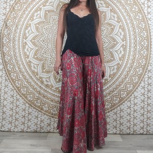 Pantalon Korba 100% soie, coupe régulière, taille élastique, taille haute, hiver, décontracté, imprimé floral rouge - Product Image 1
