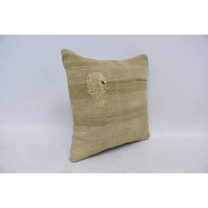 Almohada de lana Beige de 14x14 pulgadas tejida, patrones cuadrados florales Vintage, diseño Kantha bordado con mechones, ropa de cama rústica para uso en sofá - Product Image 3