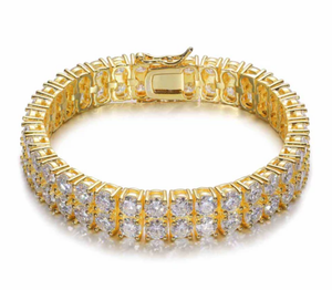 Bracelet tennis à deux rangs, bracelet floral en moissanite, diamant et saphir en or blanc - Product Image 1