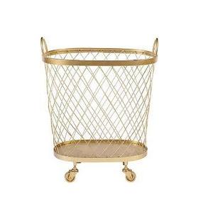 <b>Wire</b> Standing Gold <b>Mesh</b> <b>Iron</b> Bathroom Organizer Oval Clothes Storage Laundry Basket with Wheels Toy Storage Rack - Product Image 1