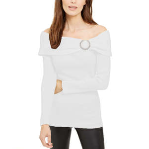 INC International Concepts Maglione bianco extra large da donna con spalle scoperte e design impreziosito - Product Image 1