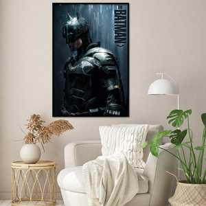 Affiche de Batman de Robert Pattinson, design Downpour sur toile pour décoration murale, cadre noir - Product Image 1