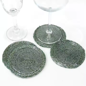 Highly Trending Beaded Coaster Set of 4 Table Top <b>Decoration</b> Round Shape Beaded Coasters Unique Design by MD Handicrafts - Product Image 2