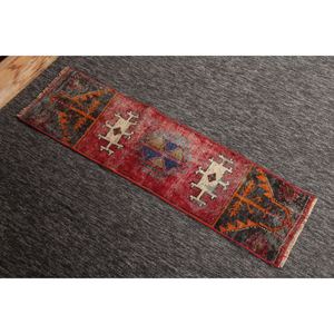 Petit tapis turc 1x3,5 pieds, tapis géométrique vintage rouge arc-en-ciel - Product Image 4