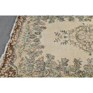 พรมตุรกีวินเทจคลาสสิกสีเบจสีน้ำตาล5.9 x 9.5ft พื้นที่ขนาดใหญ่ขนสัตว์เย็บปะติดปะต่อกันด้วยยางรองสำหรับห้องโถงหรือห้องนอน - Product Image 4