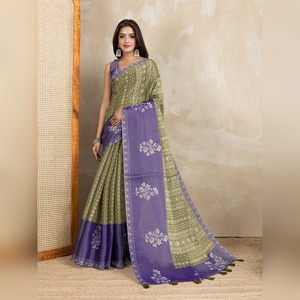 Sari en soie Anmol imprimé bicolore vert olive et violet, motif GG-462, magnifique, best-seller - Product Image 1