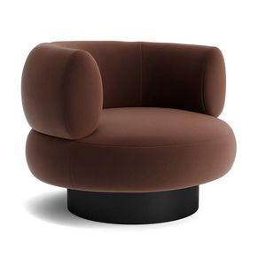 Fauteuil rond moderne avec revêtement en tissu et base en métal pour salon, style contemporain, chaise de détente - Product Image 6