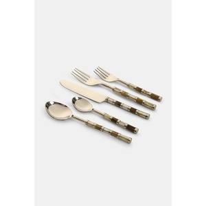 Juego de 5 cubiertos de acero inoxidable, utensilios de cocina ideales, mesa, café, hogar, cubiertos chapados en color dorado, mango de tono de 3 colores - Product Image 1