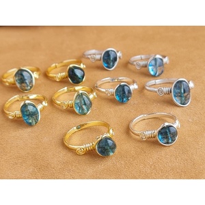 Bohemia Style Gold-Plated Alloy Gemstone <b>Rings</b> March Birthstone Bezel Setting - Product Image 2