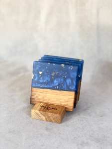 Lot de 4 sous-verres carrés en bois de résine en noyer fait à la main avec un design unique parfait pour la maison café thé vin cadeaux salle à manger décor - Product Image 3