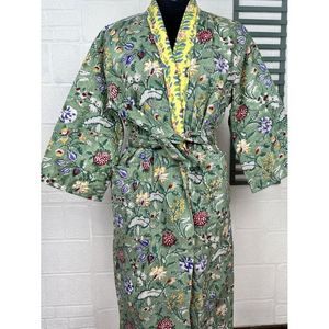 Giacca da donna Kantha in puro cotone, verde pastello, motivo scimmia, kimono lungo reversibile - <span class=keywords><strong>1</strong></span> pezzo - Product Image 2