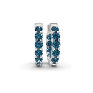 Boucles d'oreilles créoles en or massif 14K avec diamants ronds de laboratoire bleu cobalt, 1 carat total, pureté VS, 20 diamants, couleur fantaisie, pièce de collection - Product Image 3