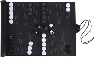 Foldable Eco-Friendly <b>Backgammon</b> Game Set with Leather <b>Board</b> and Checker Pieces for Family Game Playing - Product Image 5