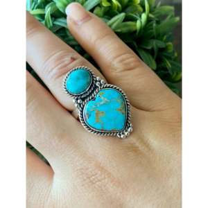 Handmade Kingman Turquoise <b>Sterling</b> <b>Silver</b> <b>Adjustable</b> Gemstone <b>Ring</b> - Product Image 2