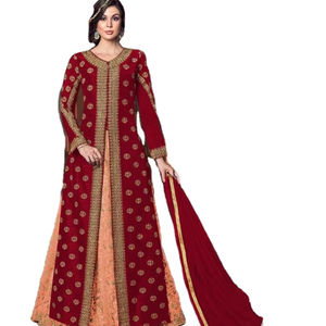 Conjunto de Salwar Kameez de Seda Georgette con Bordado Zari de Colores Vivos y Alta Calidad, Sin Costuras, Multicolor, para Bodas y Fiestas - Product Image 1
