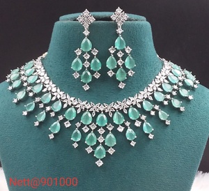 Hermoso conjunto de collar y pendientes de piedra AD para mujer, ideal para fiestas festivas, bodas, ocasiones étnicas y especiales - Product Image 6