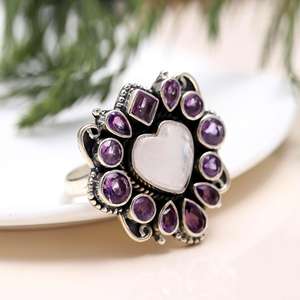 แหวนโบฮีเมียนรูปร่าง925พลอยสีม่วงเงินงานหมั้นของผู้หญิงทำด้วยมือปรับขนาดได้ - Product Image 3