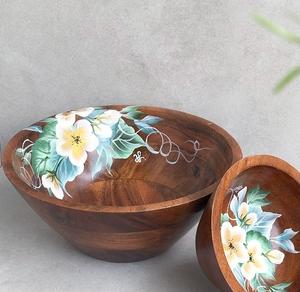 Royal Look Wooden Round Food Serving <b>Bowl</b> With <b>Enamel</b> Print for Home & Restaurant Tabletop Dinnerware Serving <b>Bowls</b> - Product Image 3