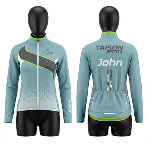 Chaqueta de Ciclismo para Mujer, Calidad Premium, Tela de Poliéster y Spandex, Suave y Elástica, Diseño con Paneles Grises, Impresión de Logotipo Personalizado - Product Image 1