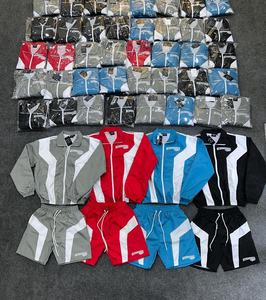 Custom Logo Print Two Piece Windbreaker Short <b>Jacket</b> <b>Patchwork</b> Zip up Nylon Polyester Streetwear Tracksuit Windbreaker Short Set - Product Image 2