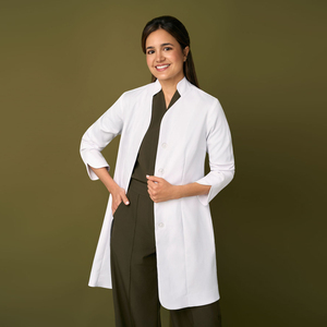 YUHONG <span class=keywords><strong>Camice</strong></span> da Medico Elegante Bianco a Maniche Lunghe per Donne, Uniforme Ospedaliera in Poliestere/Cotone Intrecciato Resistente e Confortevole - Product Image 3