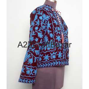 Exporter Of Classy Winter <b>Velvet</b> <b>Jacket</b> Floral Embroidery O-Neck Suzani-Style Border Full Sleeve Pure Cotton Lining Breathable - Product Image 4