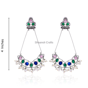 Nouvel arrivage de boucles d'oreilles longues en argent oxydé avec pierre pour femmes de mariage - Product Image 3