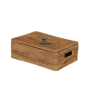 Cesta de almacenamiento de ratán de bajo precio con tapa Cesta de almacenamiento rectangular de ratán Cesta de almacenamiento hecha a mano de Vietnam - Product Image 1
