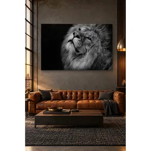 Impression sur toile de lion gris Fida regardant vers le haut sur fond noir - Product Image 5