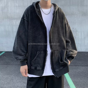 Custom <b>Black</b> Vintage Wash Fleece Hoodie Jacket <b>for</b> <b>Men</b> Winter Stylish Jackets Drop Shoulder Acid Washed Hoodie - Product Image 5