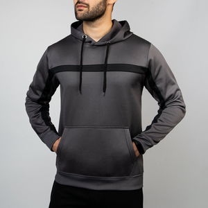 Sudadera con capucha personalizable con cordones térmicos de algodón 100% de calidad de lujo con Panel negro elegante de lana de carbón para hombre de invierno - Product Image 3