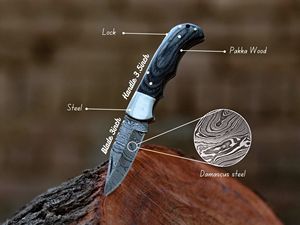 Venta caliente de acero de Damasco cuchillo de hoja plegable portátil campamento al aire libre mano carne fruta cuchillo hoja fija con función plegable - Product Image 5