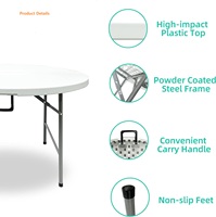 120cm Runder Kunststoff-Klapptisch Event-Faltbarer Tragbarer Bankett-Tisch für Innen-/Außenveranstaltungen Outdoor-Essmöbel