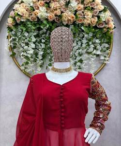 สวมใส่ตามฤดูกาลที่ทันสมัย Crape / Crepe Salwar Kameez พร้อมการพิมพ์เช็คร่วมสมัยและการทํางานลําดับด้วยเย็บปักถักร้อย Zari ที่หรูหรา - Product Image 4