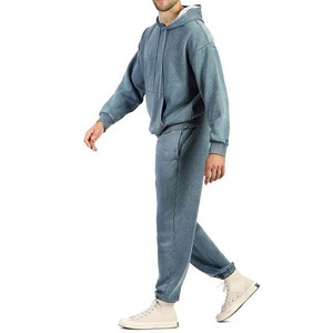 Survêtement délavé à l'acide de qualité supérieure pour hommes en gros Stone Wash personnalisé 2 pièces décontracté 100% coton costumes conception personnalisée - Product Image 4