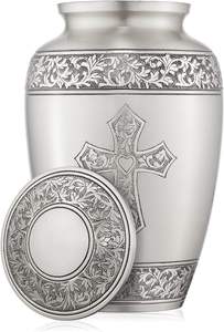 Urna conmemorativa de cremación para adultos para cenizas humanas, urna funeraria de latón con Cruz grabada en peltre con bolsa de terciopelo - Product Image 4