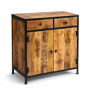 Handmade Mango Wood Industrial Farmhouse Rustic Cabinet | Storage Sideboard with Metal Frame for Living Room Furniture - Product Image 1