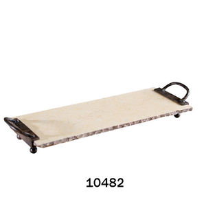Plateau de service en marbre avec poignée en cuir Plateau de serveur plat en marbre blanc bon marché pour la maison et les hôtels Nouvelle arrivée - Product Image 4