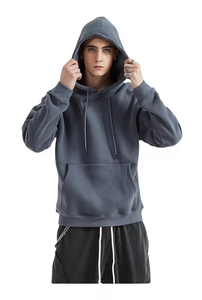 เสื้อฮู้ดผ้าฟลีซหนาแบบสวมหัวสไตล์วินเทจสำหรับผู้ชายพิมพ์ลายพัฟมีฮู้ดย้อมสีเรียบ - Product Image 2