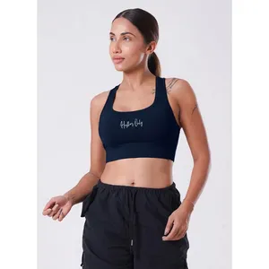 Soutien-gorge de sport dos nageur bleu marine sans coutures, écologique, respirant, à maintien moyen pour femme - Confortable pour la gym et le fitness, personnalisable - Product Image 6