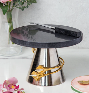 Soporte para pastel de mármol Natural 100%, utensilios de mesa, diseño de Base de acero inoxidable, artesanías, Soporte redondo para pastel de mármol - Product Image 1