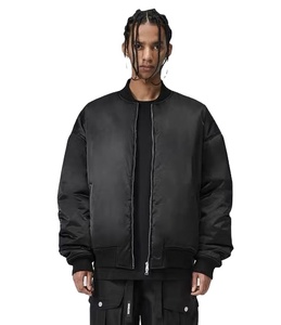 Blouson aviateur en satin surdimensionné noir et olive rétro Streetwear mode vêtements d'extérieur unisexe décontracté léger classique coupe-vent - Product Image 1