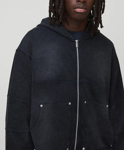 Survêtement en polaire d'hiver unisexe de haute qualité en polyester/coton, coupe ajustée, délavé à l'acide, avec cordon de serrage, logo imprimé DTG personnalisé, streetwear - Product Image 6