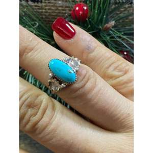 Navajo Handmade Kingman Turquoise Sterling Silver <b>Statement</b> <b>Ring</b> Size 7.5 - Product Image 5