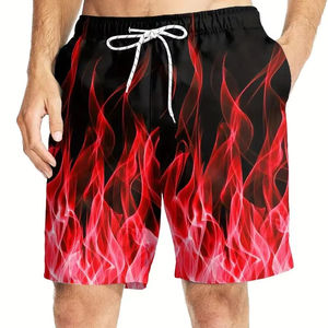 Shorts de sport décontractés en toile grande taille pour hommes, respirants, avec motif de flamme, pour les activités de plein air, grande taille - Product Image 1