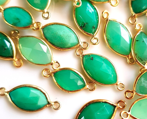 Qualité AA Chrysoprase 7x14mm Marquise Forme Pierres Précieuses Lunette Ensemble Double Bail Argent Plaqué Or Connecteur Pour La Fabrication De Collier - Product Image 1